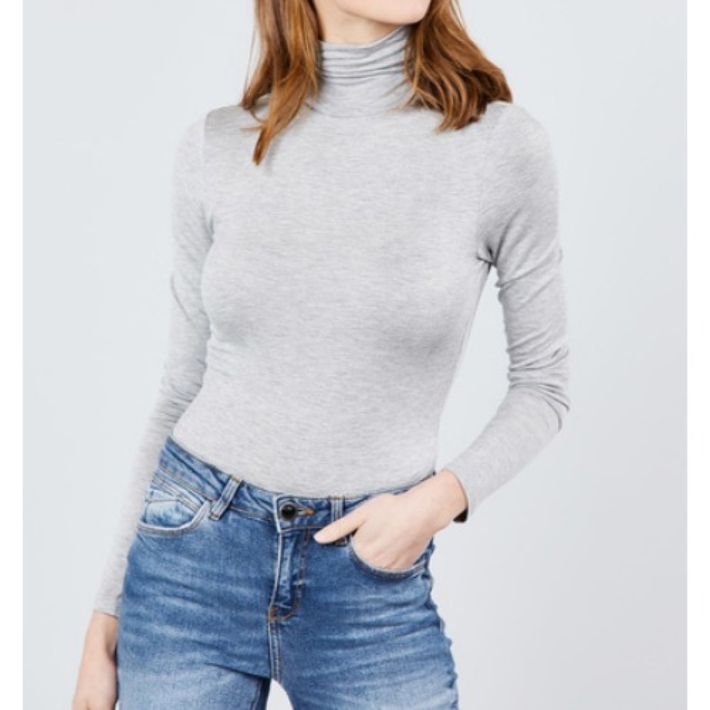 NWT- SOFT! Women's Rayon Jersey Turtleneck Bodysuit, Heather Gray - Picture 4 of 4